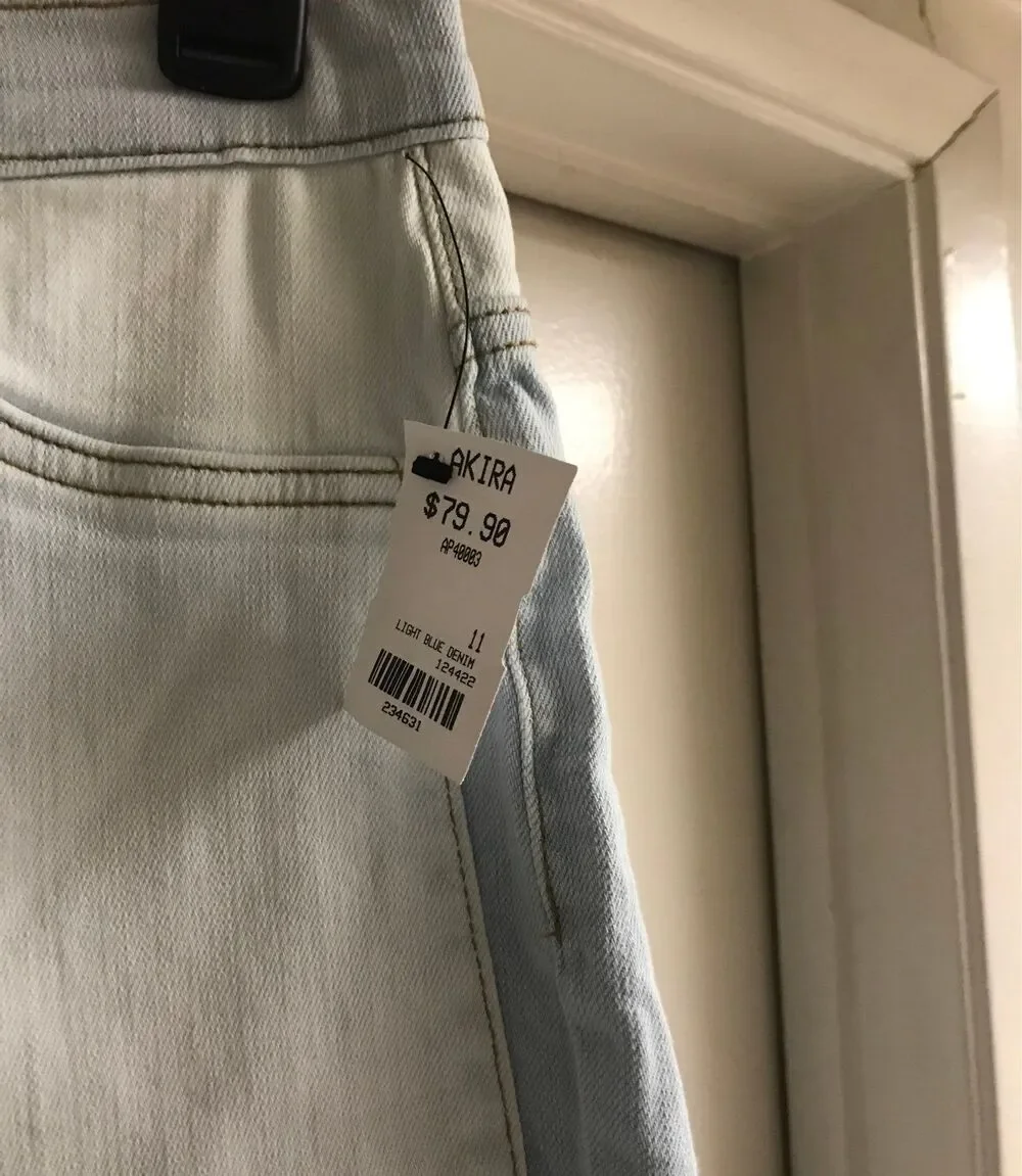 NWT~Akira Light Blue Denim Patchwork 